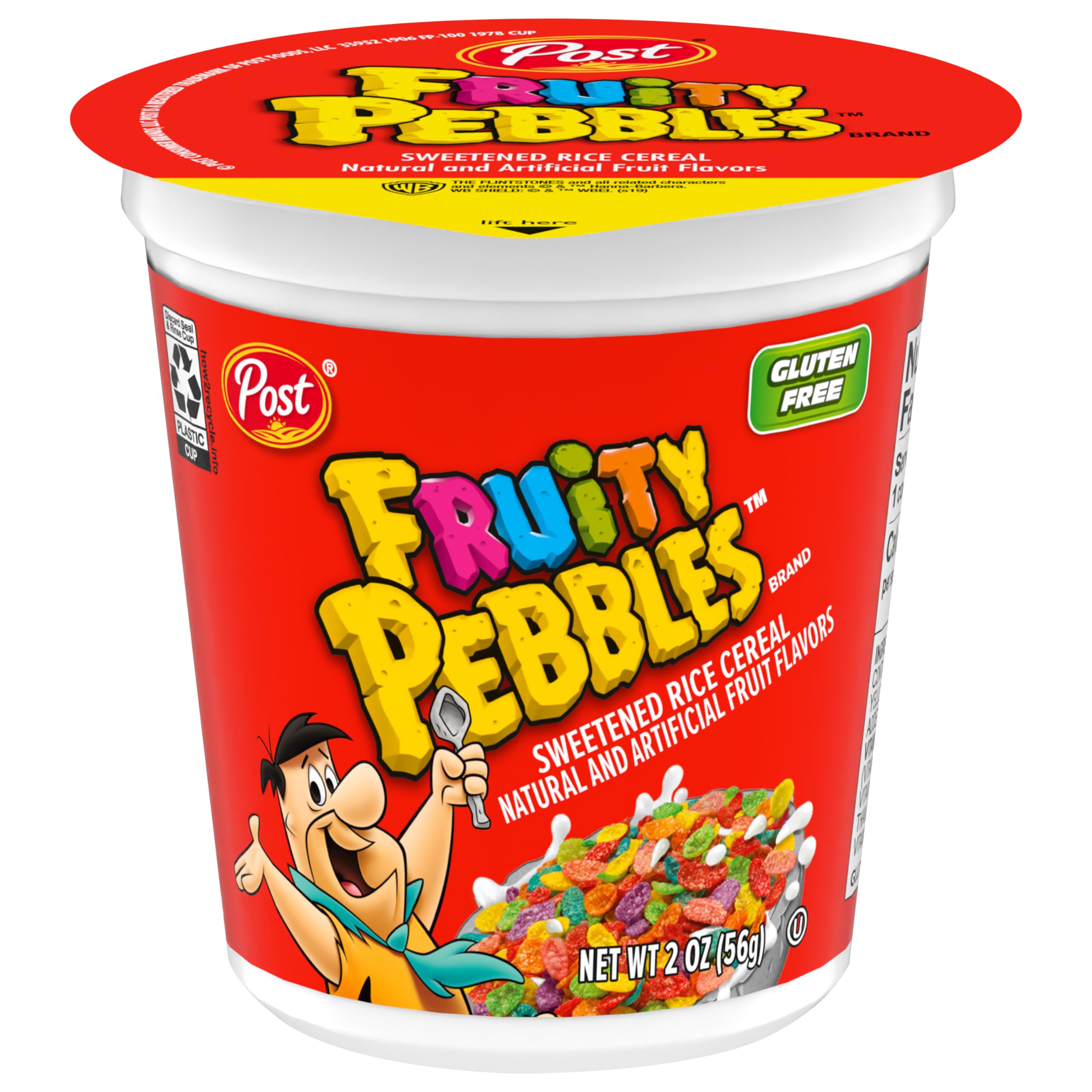 Fruity Pebbles cups back view showing convenient packaging