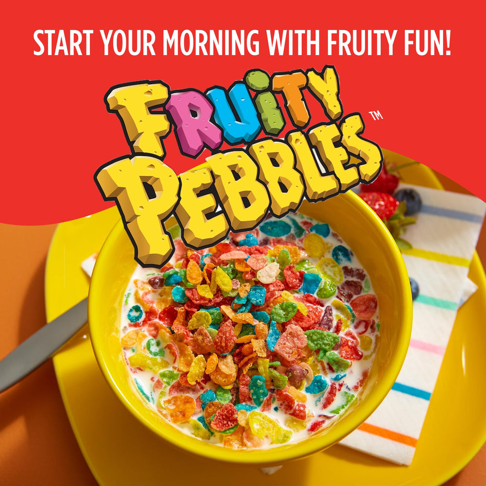 Fragrant Fruity Pebbles packaging highlighting gluten-free family option