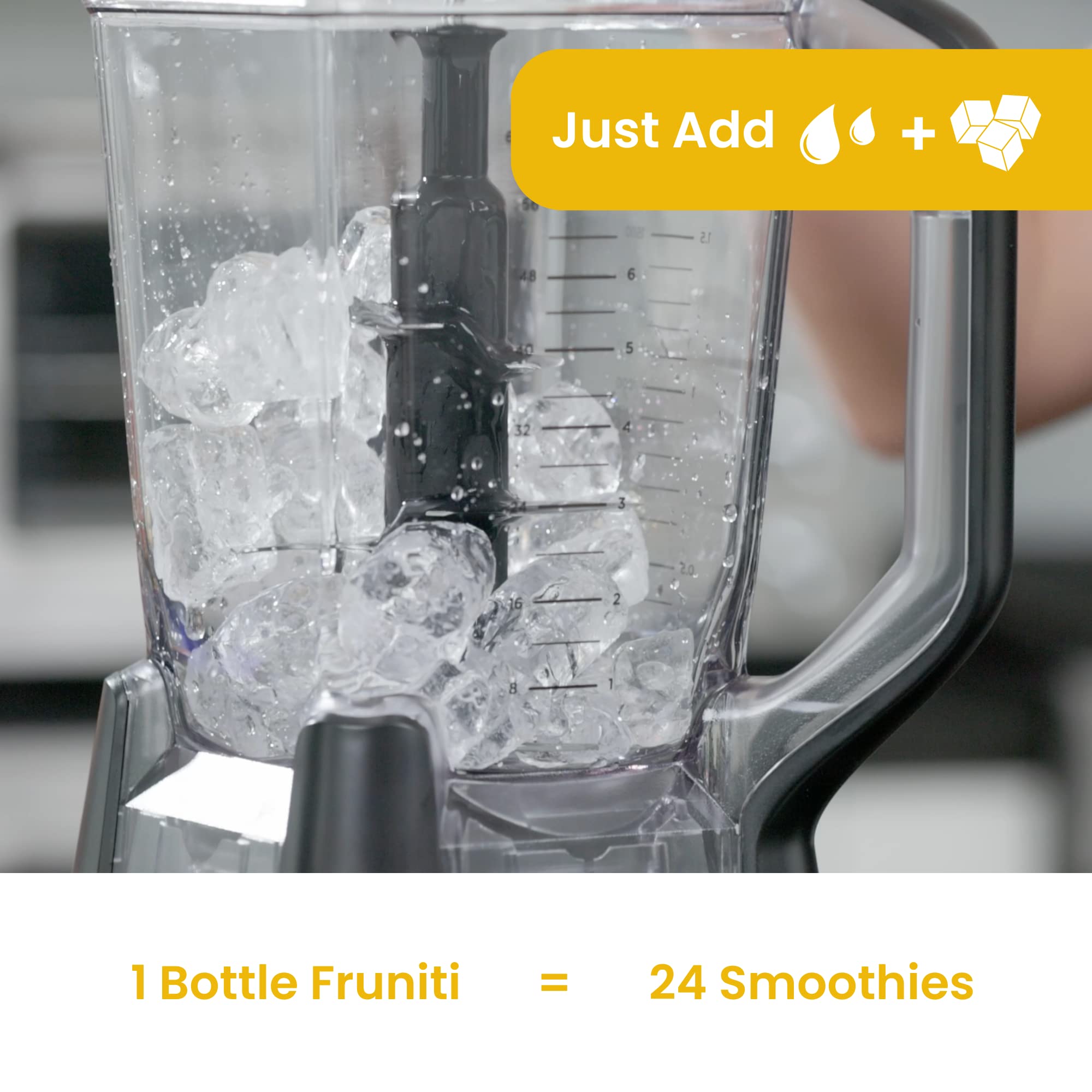 Glass of Fruniti smoothie showing creamy texture and tropical flavor.