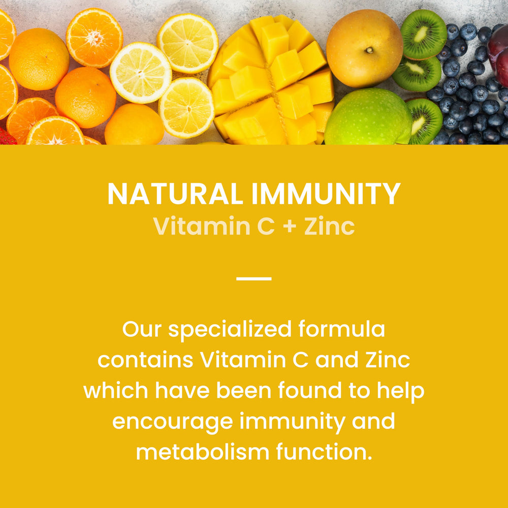 Close-up of Fruniti blend ingredients with tropical fruits visible.