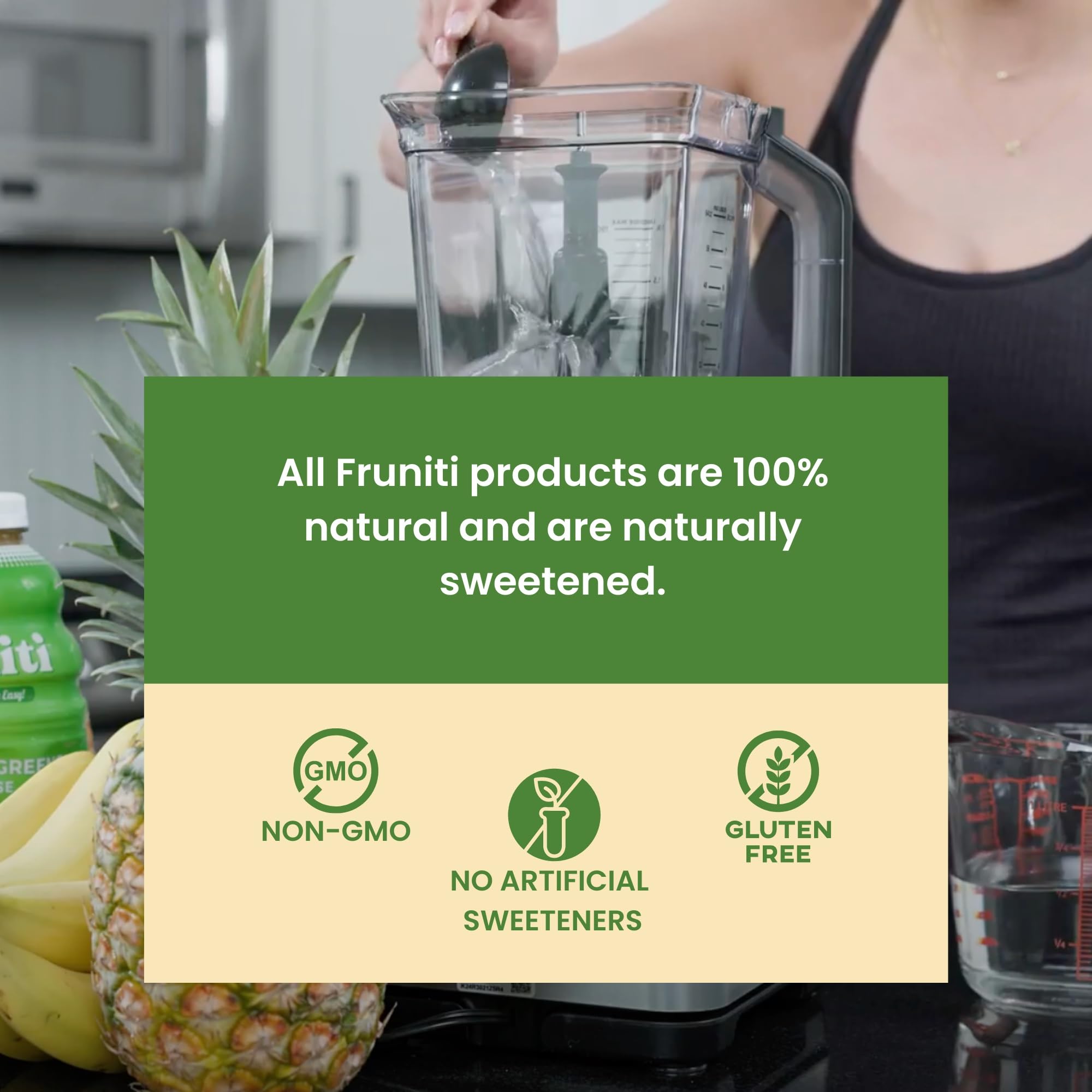 Fruniti Super Greens Smoothie Mix packaging with nutrition info