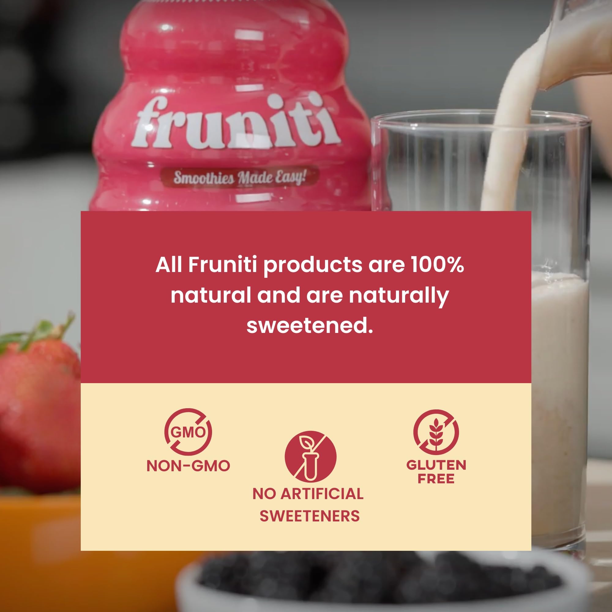 Fruniti Superfruit Medley packaging label confirms Non-GMO and vegan options.