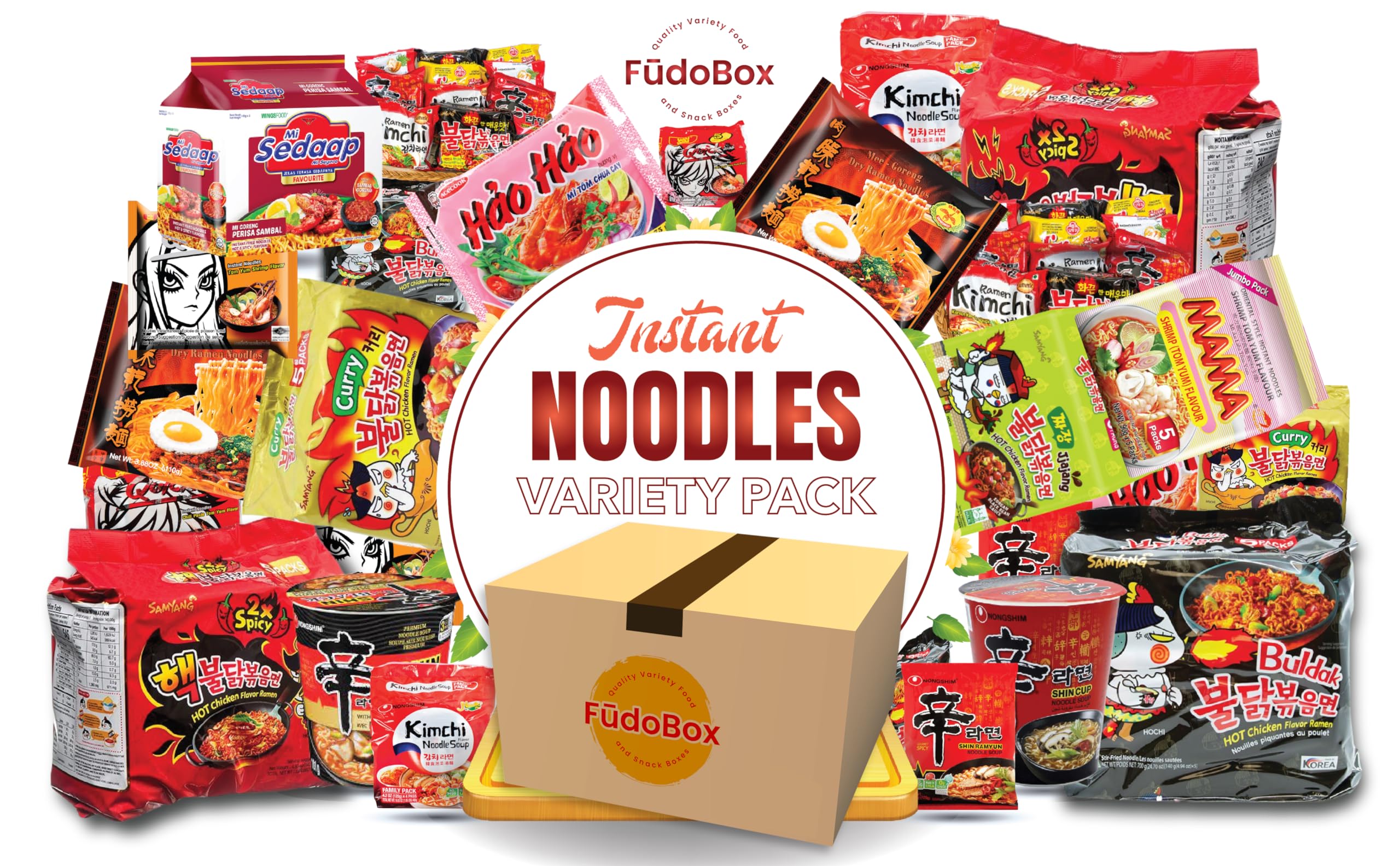 FUDOBOX ramen variety pack packshot highlighting variety for quick meals
