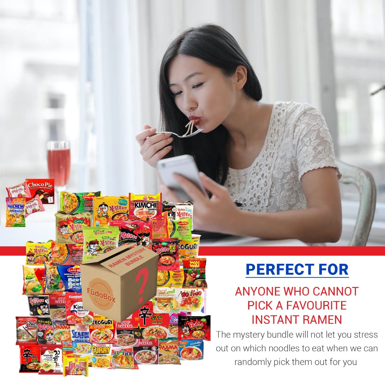 FUDOBOX ramen variety pack features assorted flavors for flexible quick meals