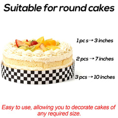 Fukaisu black and white checkered edible border on a cake.