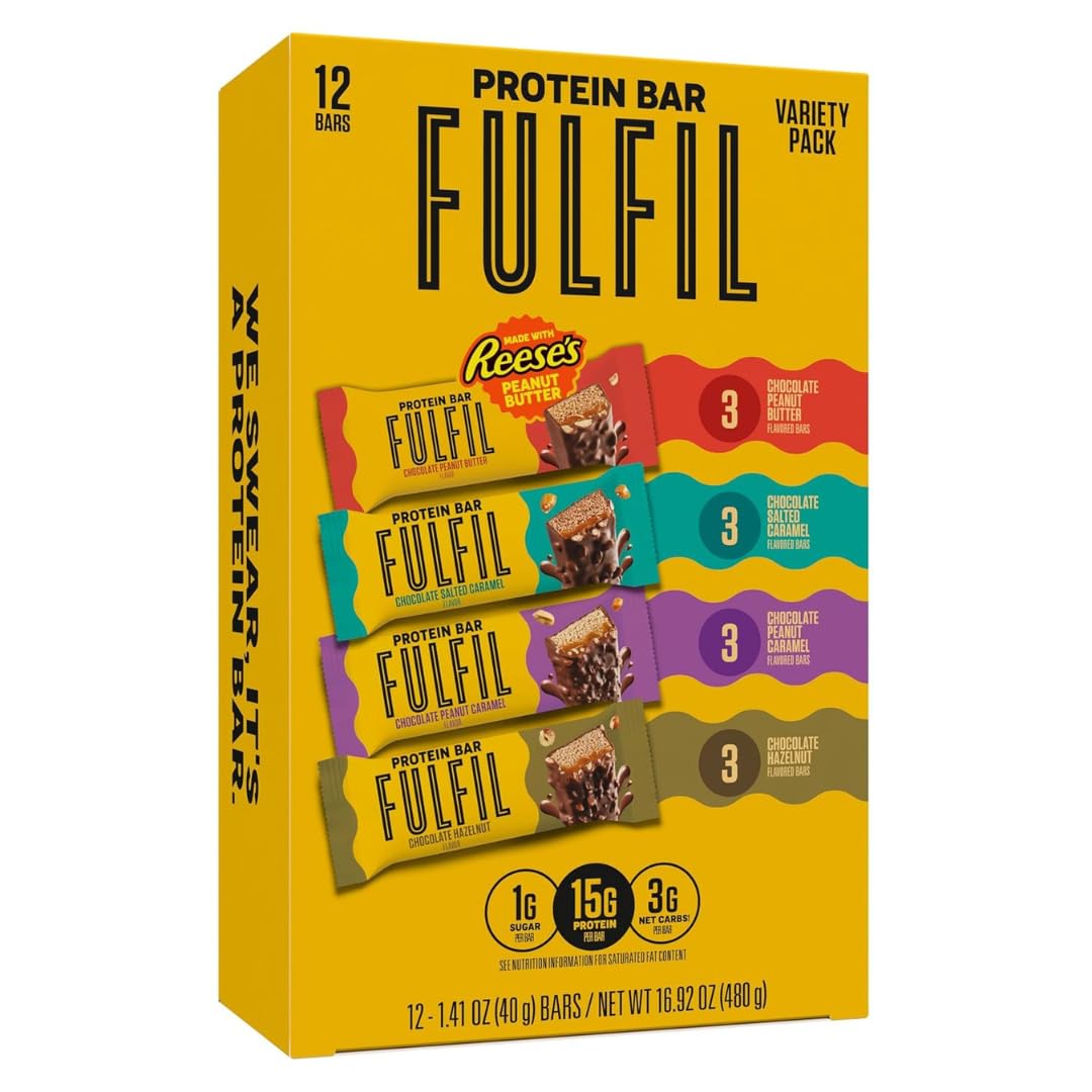 Fulfil Best Sellers Variety Pack box, convenient pantry staple for on-the-go snacking.