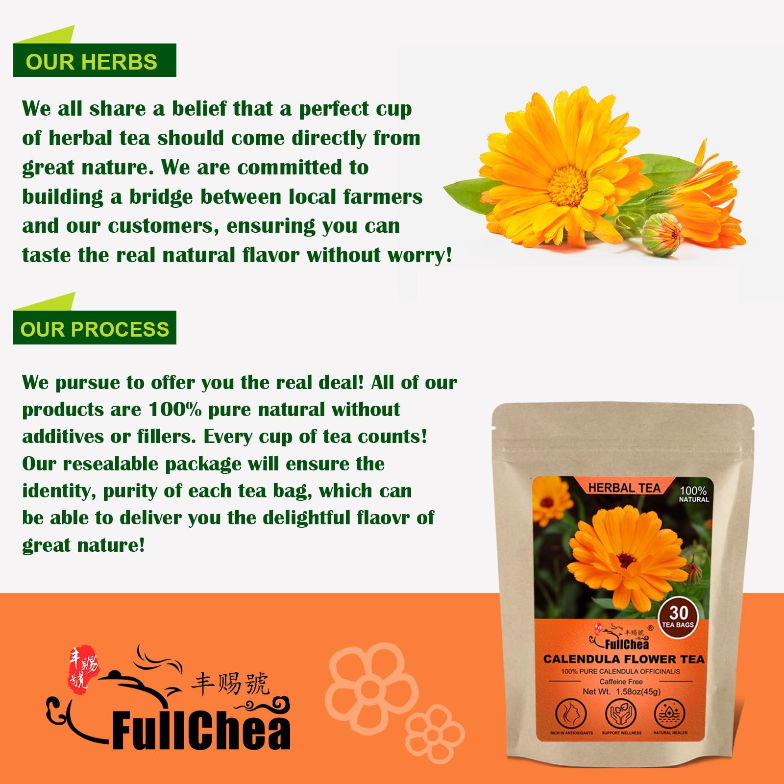 FullChea antioxidant-rich calendula tea supports daily wellness.