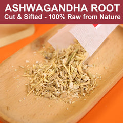 FullChea Ashwagandha Tea dried root close-up highlighting premium Indian origin