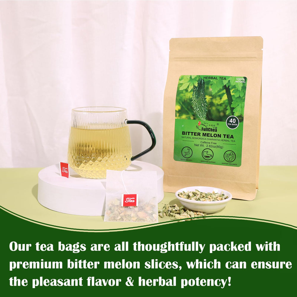 Serving a warm cup of FullChea Bitter Melon Tea.