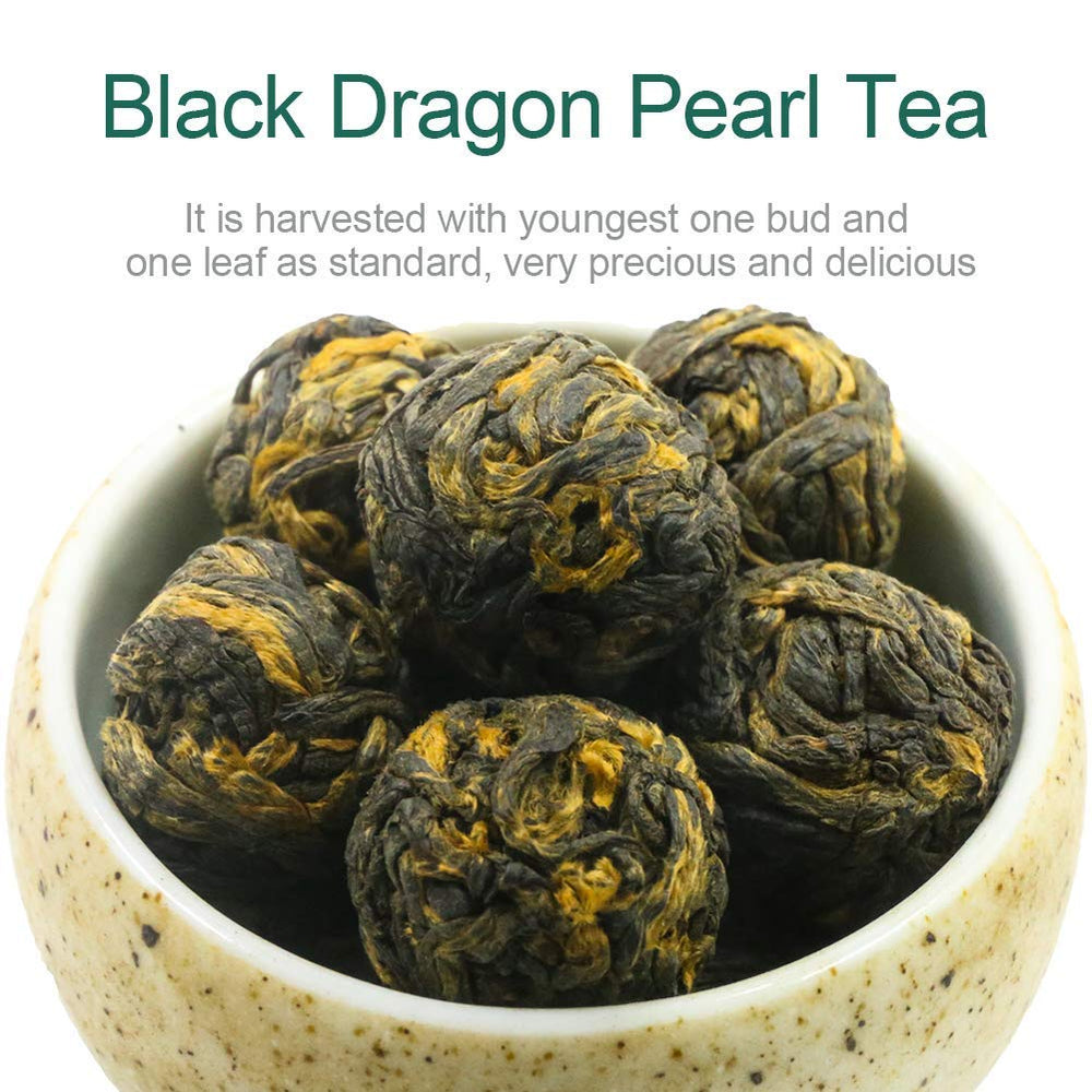 FullChea Black Dragon Pearl Tea closeup pearls show handmade craftsmanship