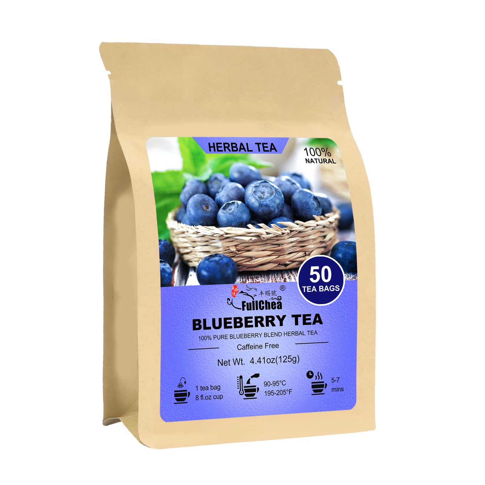 FullChea Blueberry Tea Bags closeup highlighting convenient sachets for quick brewing.