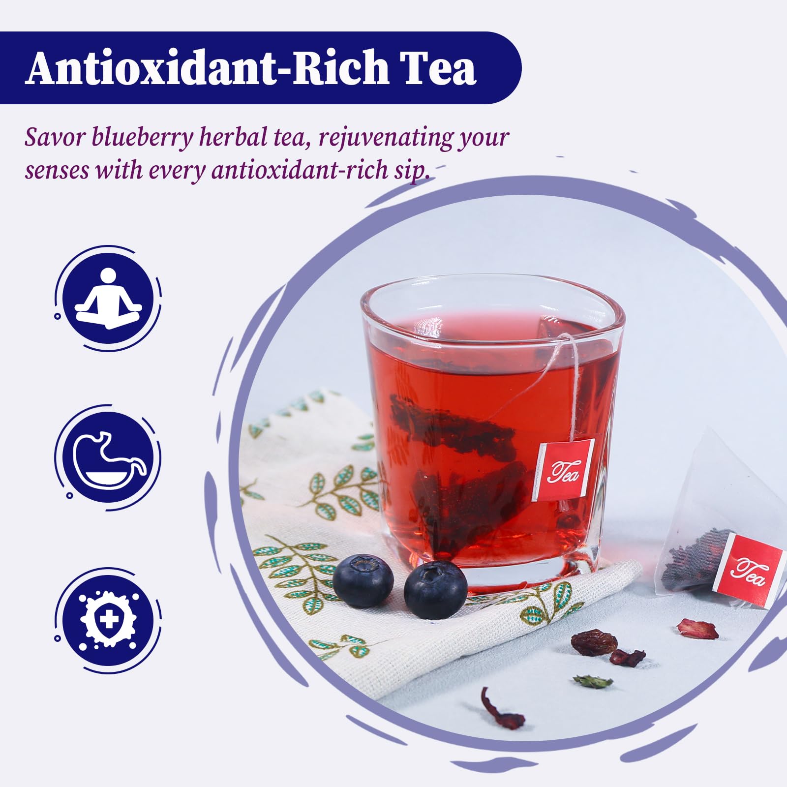 FullChea Blueberry Tea dry blend with premium ingredients and aroma.