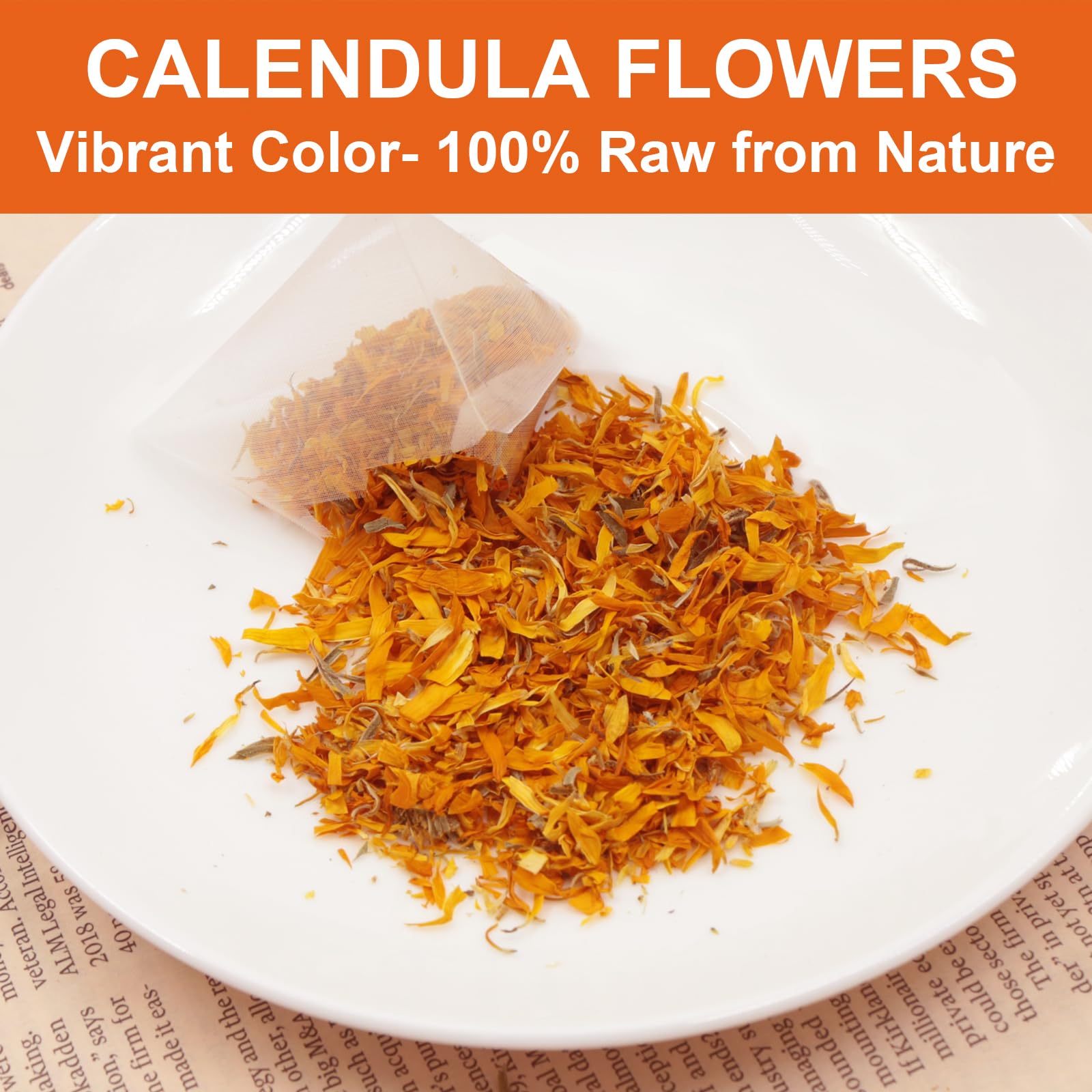 FullChea brewed calendula tea cup steaming for a soothing, comforting sip.