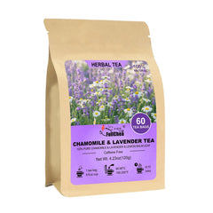 FullChea chamomile lavender tea packaging showcases premium content for calming, caffeine-free enjoyment.