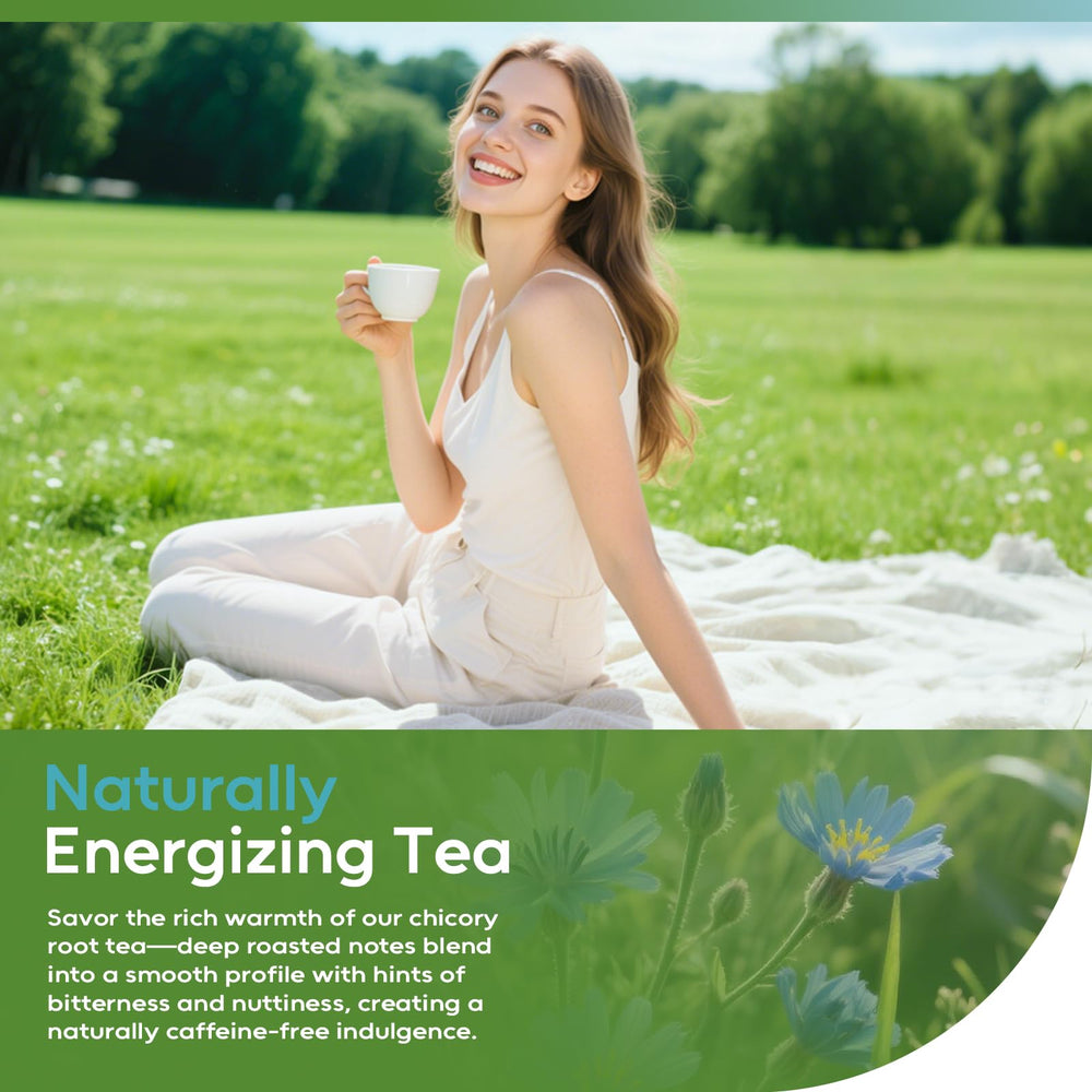 FullChea chicory tea bags in natural corn fiber packaging detail