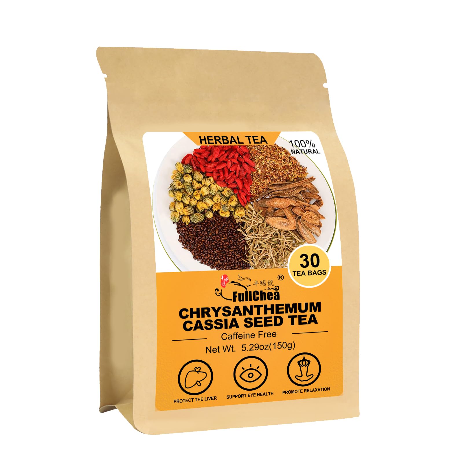 FullChea chrysanthemum cassia seed tea bag with bright orange brew