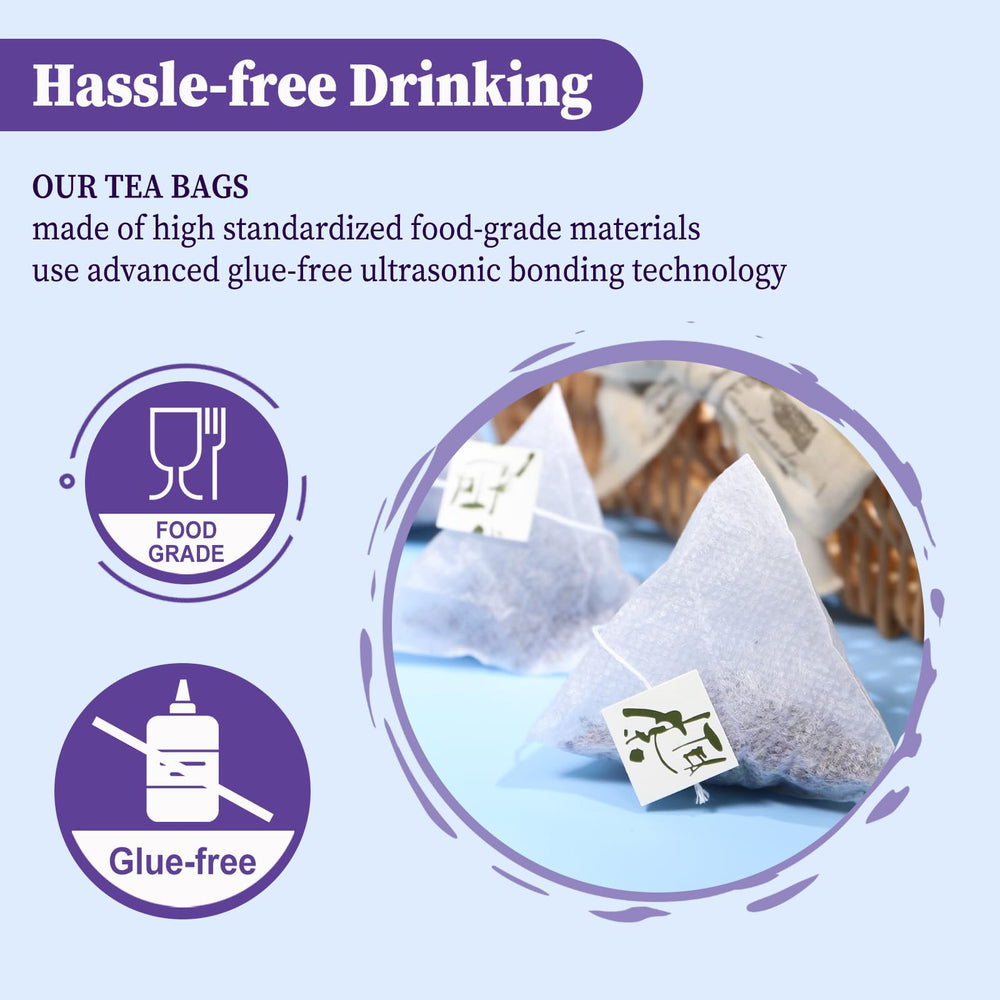 FullChea corn fiber tea bags close-up signaling eco-friendly brewing