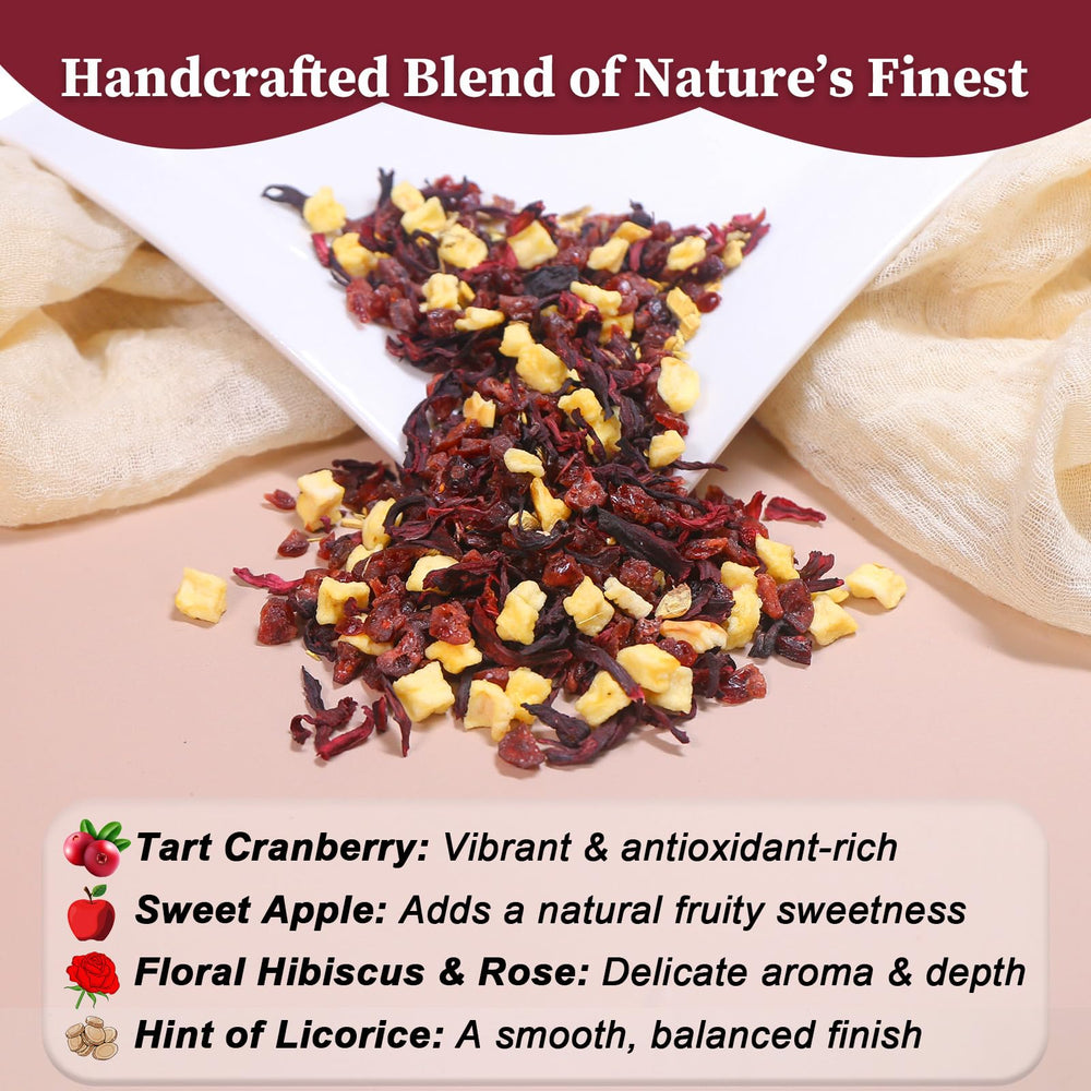 FullChea Cranberry Apple Tea steeping in hot water releasing fruity aroma.