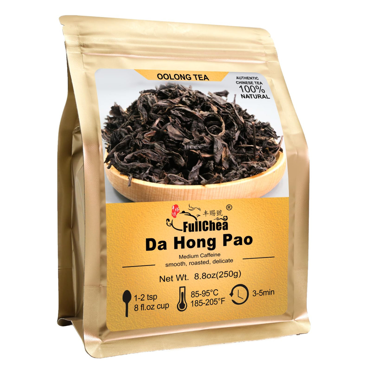 FullChea Da Hong Pao loose leaf tea reveals premium aroma for mindful mornings.