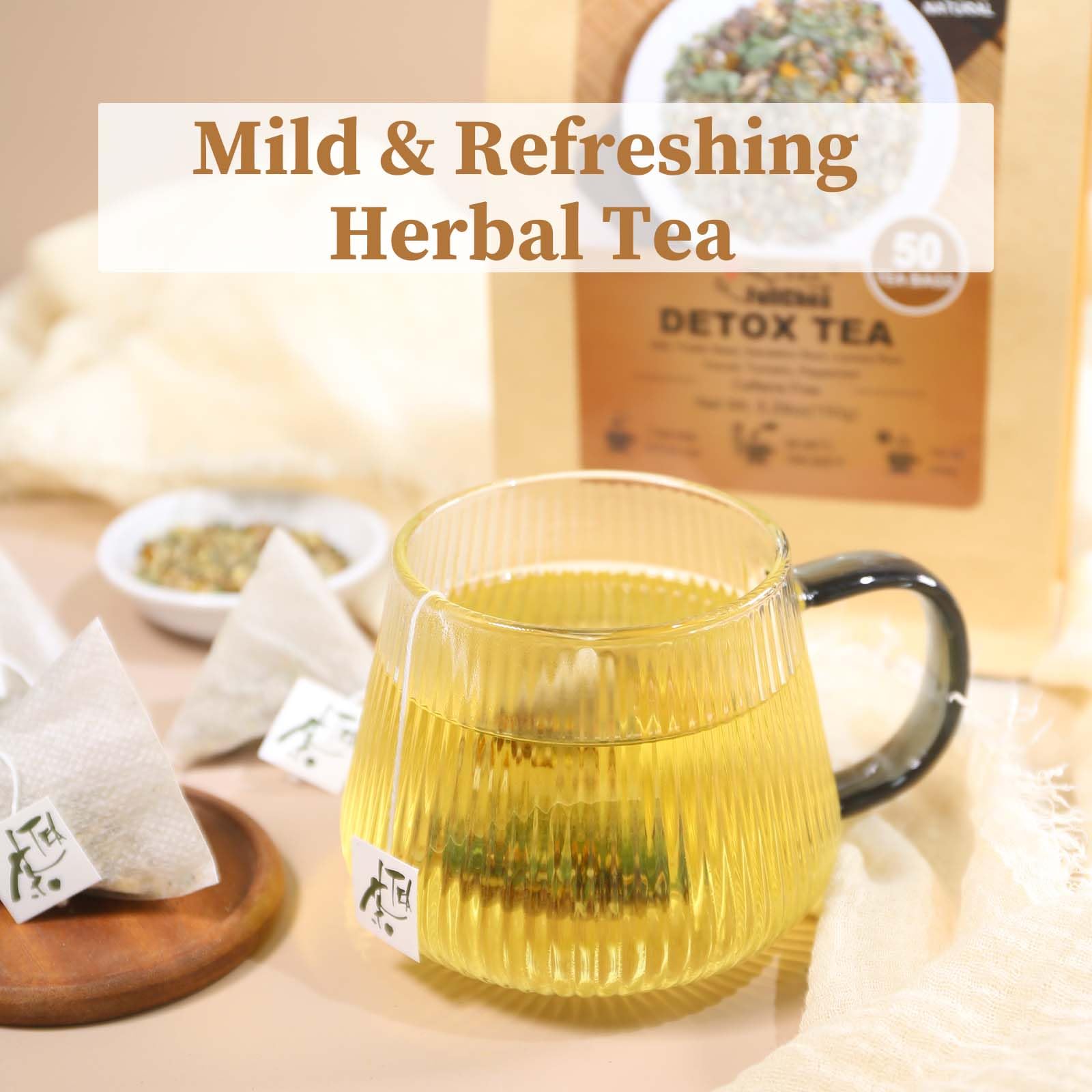 FullChea Detox Tea Bags brewed-cup suggests hot or iced versatility
