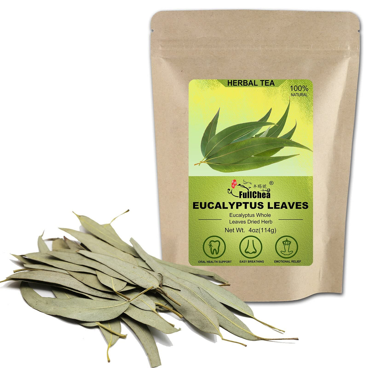 FullChea dried eucalyptus leaves packaging shows premium quality and natural dehydration.