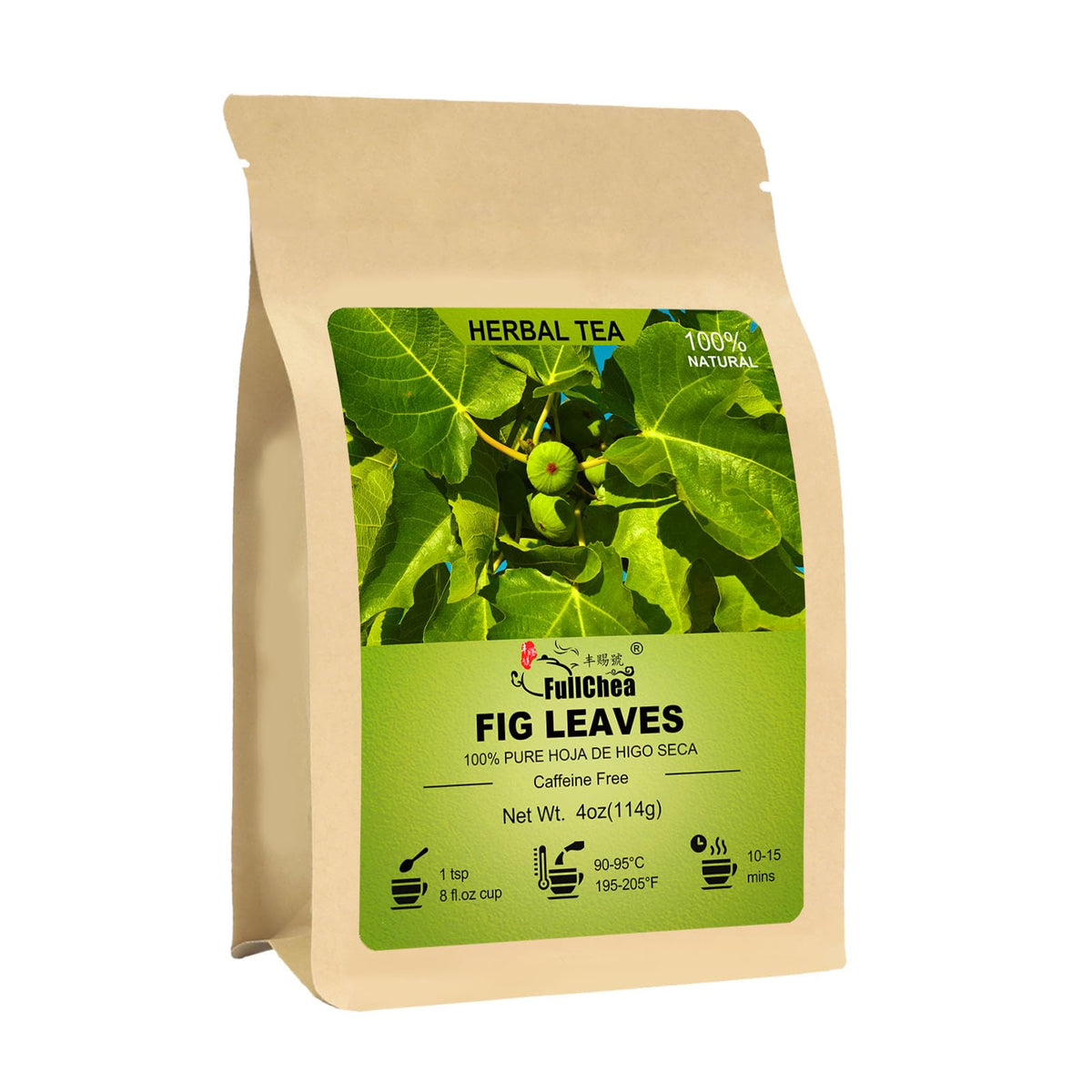 FullChea dried fig leaves tea packaging highlights freshness for daily enjoyment.