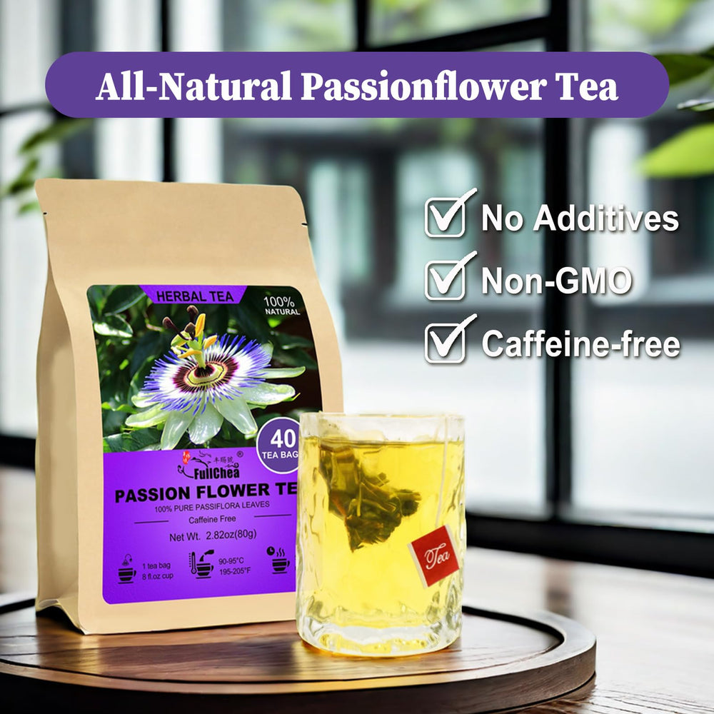 FullChea dried passionflower leaves showcase natural ingredients for a calm, caffeine-free tea experience.