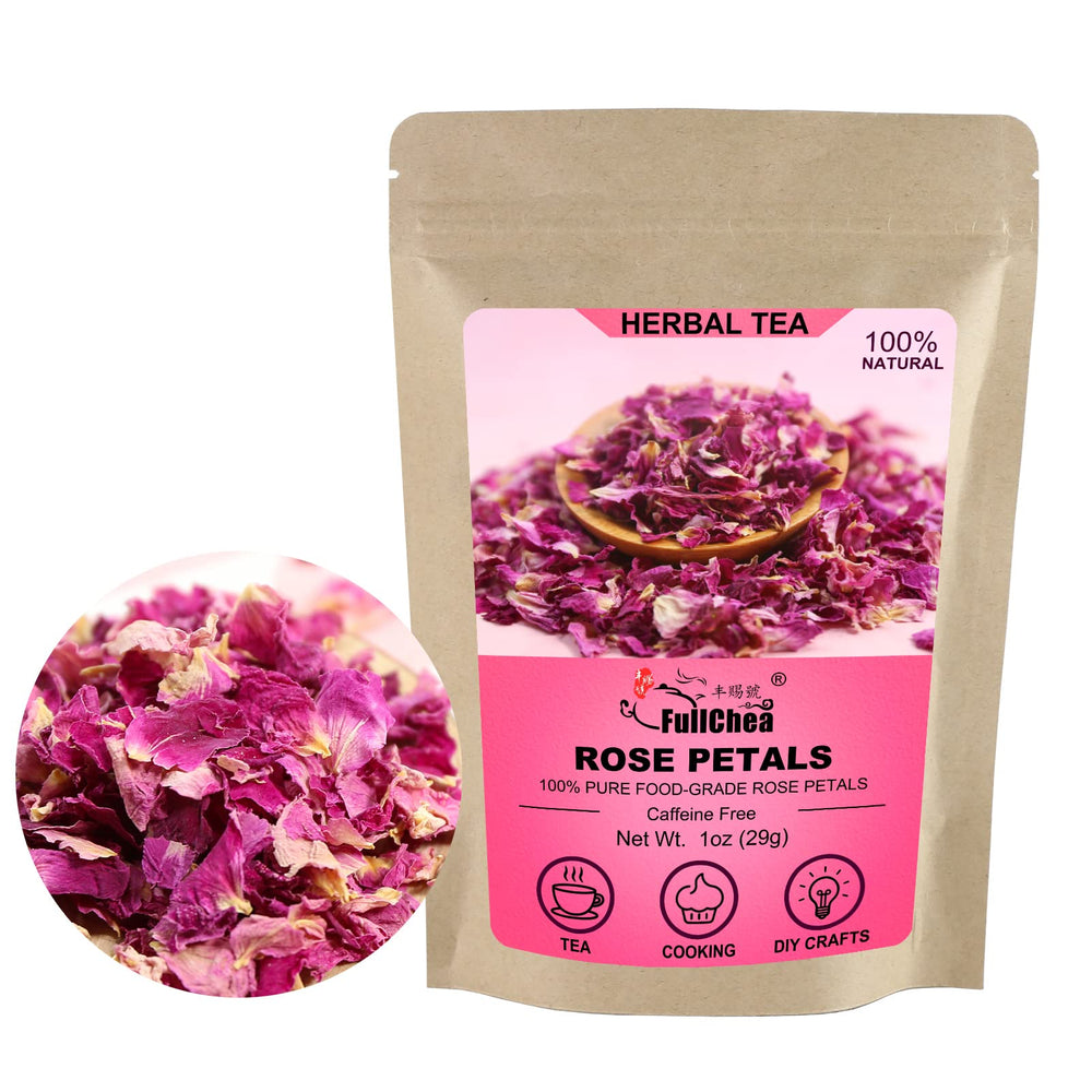 FullChea dried rose petals close-up in a jar, premium food-grade quality.