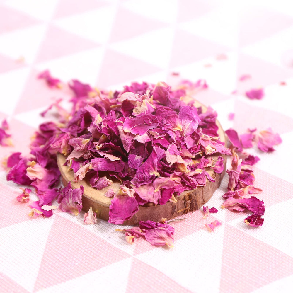 FullChea rose petals in a tea cup, caffeine-free savor.