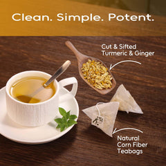 FullChea dried turmeric and ginger imagery highlights premium ingredients.