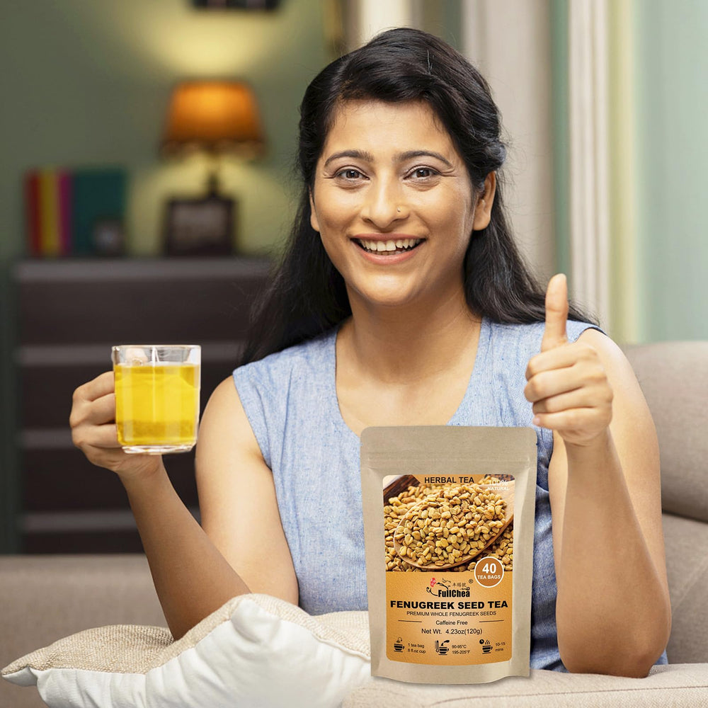 FullChea dry fenugreek seeds visible in herbal tea packaging