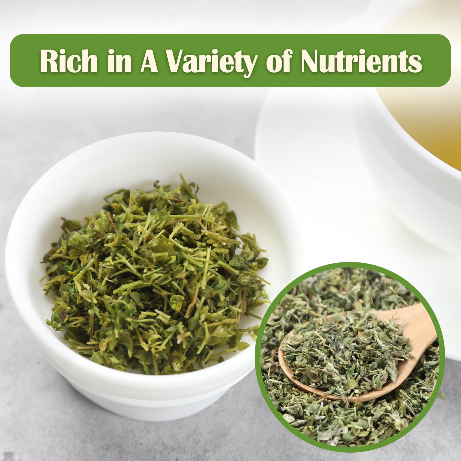 FullChea Eyebright tea in a cup after steeping delivers a refreshing grassy aroma.