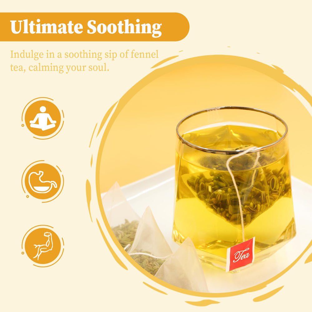FullChea fennel tea bag closeup with sifted seeds delivering smooth taste