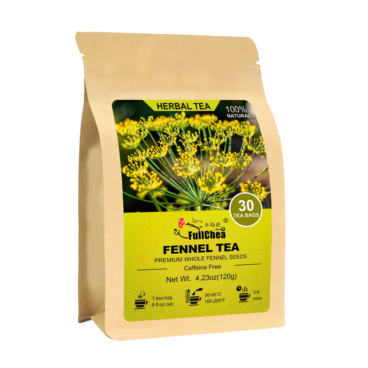 FullChea fennel tea bags pack highlights daily calm with caffeine-free aroma