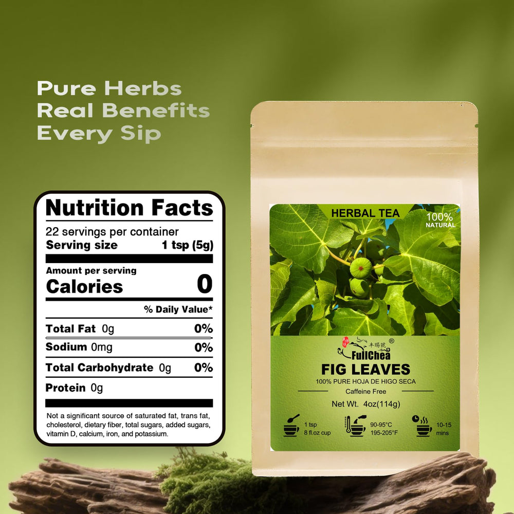 FullChea fig leaves tea loose leaves close-up emphasizes natural sourcing for digestive-friendly brews.