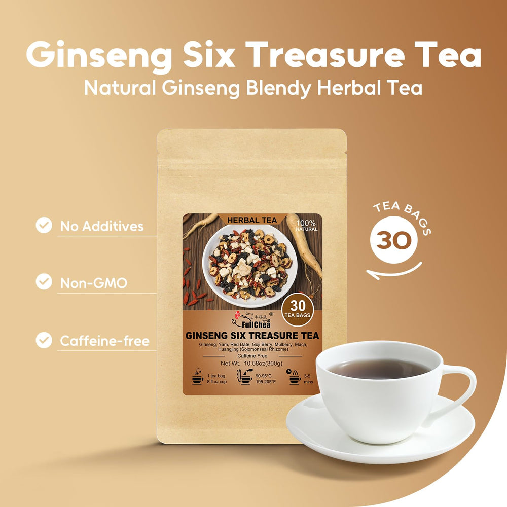 FullChea Ginseng Six Treasure Tea over ice for a refreshing cold serve.