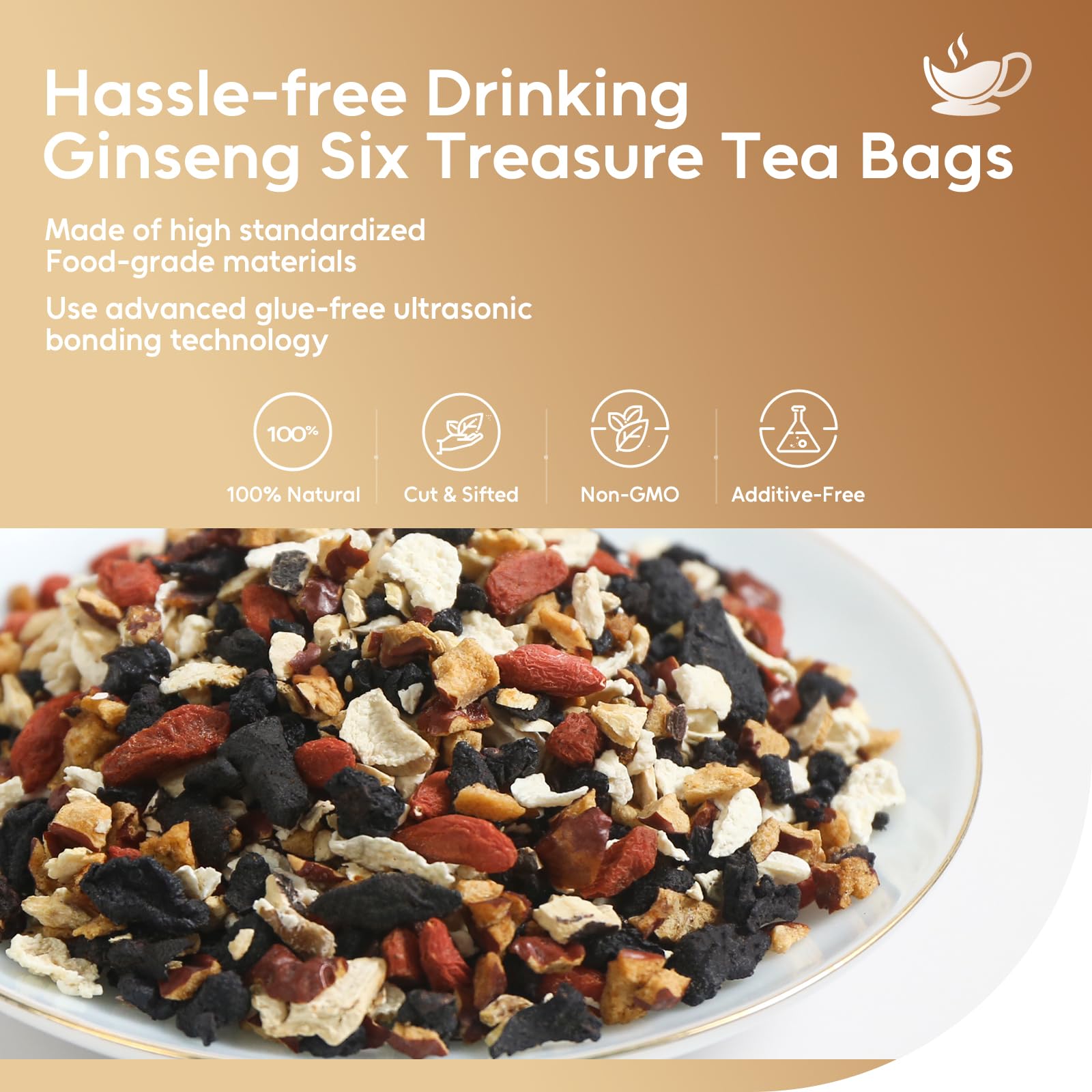 FullChea Ginseng Six Treasure Tea steeped cup with warm aroma.
