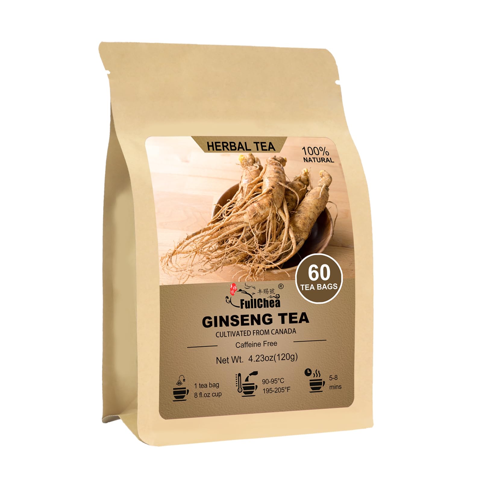 FullChea ginseng tea bags in a resealable pack for fresh flavor