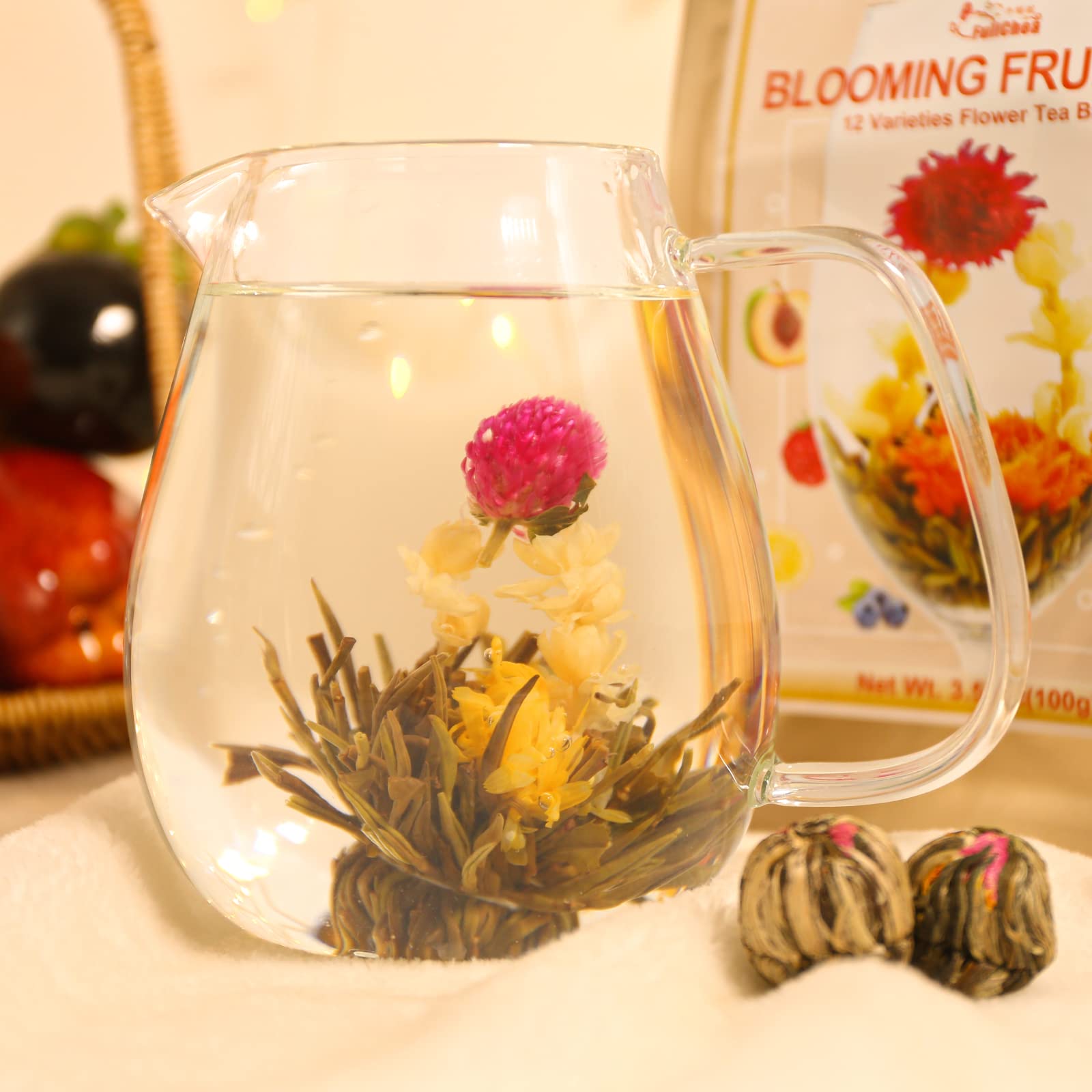 FullChea glass teapot bloom captures the moment of a flower unfurling
