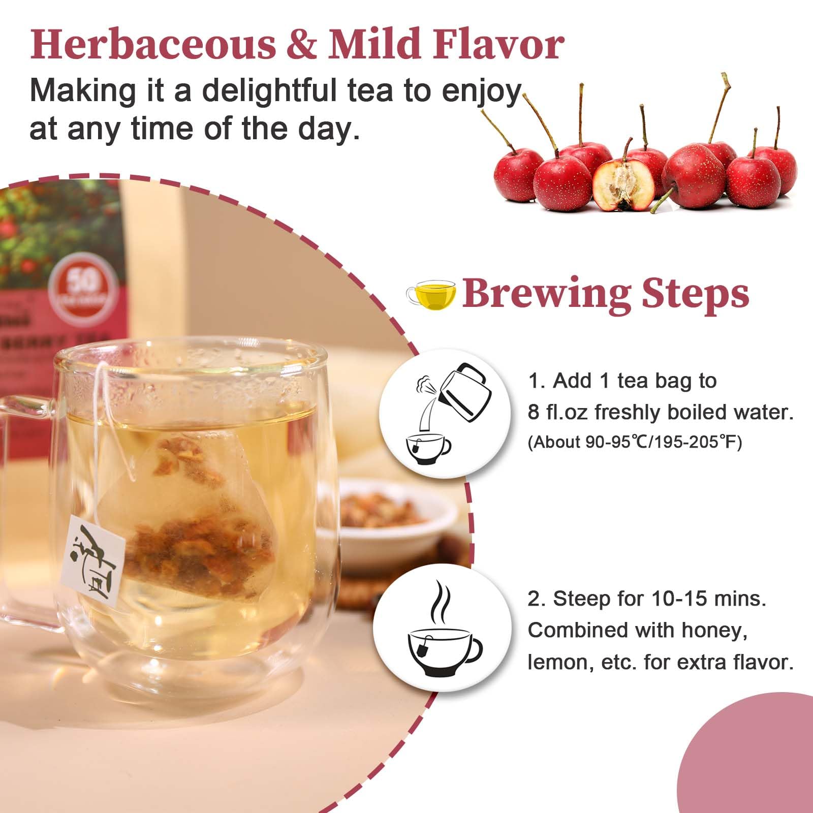 FullChea Hawthorn Berry Tea packaging shows non-GMO quality and freshness.