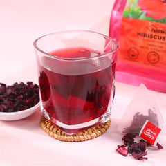 FullChea hibiscus tea bags produce a vivid crimson brew with refreshing taste.