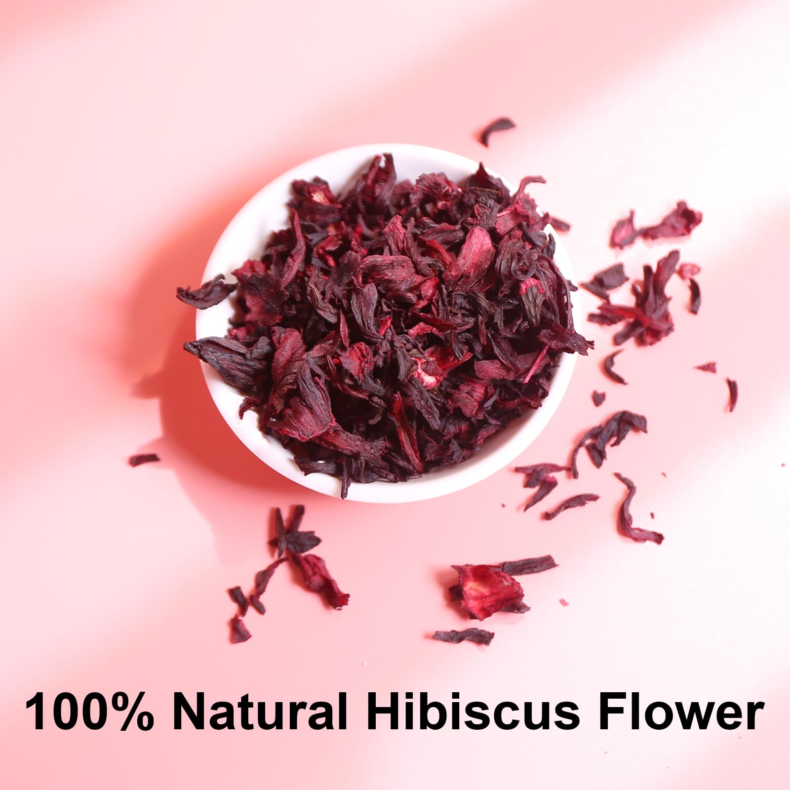 A cup of FullChea hibiscus tea with rich crimson color and inviting aroma.