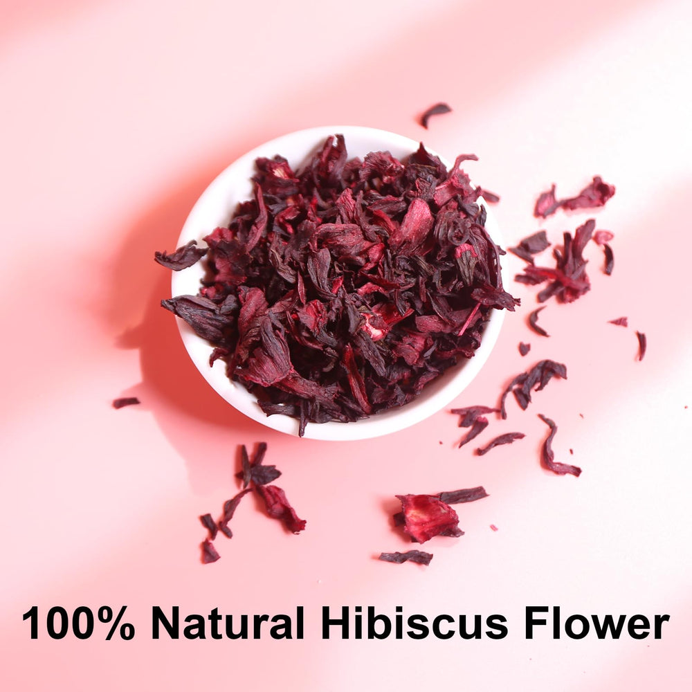 A cup of FullChea hibiscus tea with rich crimson color and inviting aroma.
