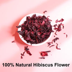 A cup of FullChea hibiscus tea with rich crimson color and inviting aroma.