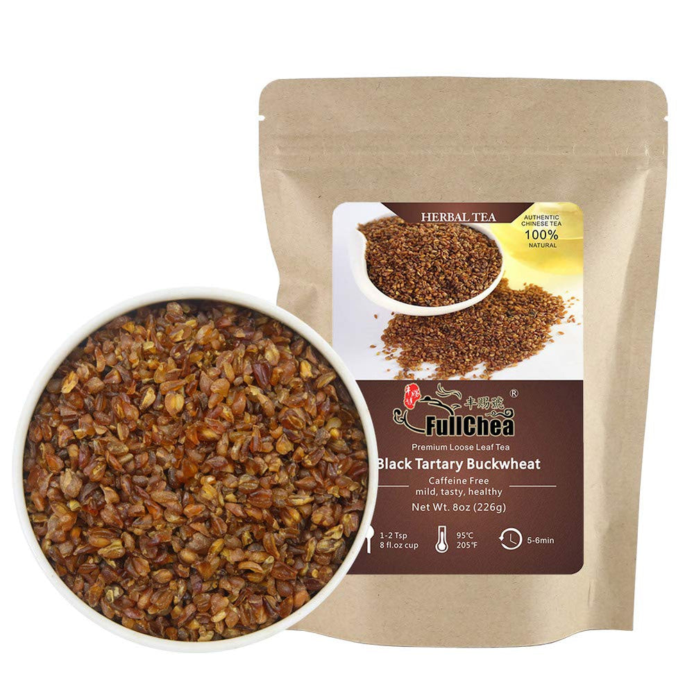 FullChea Himalayan Tartary Buckwheat Tea loose leaf with roasted aroma, gluten-free option.