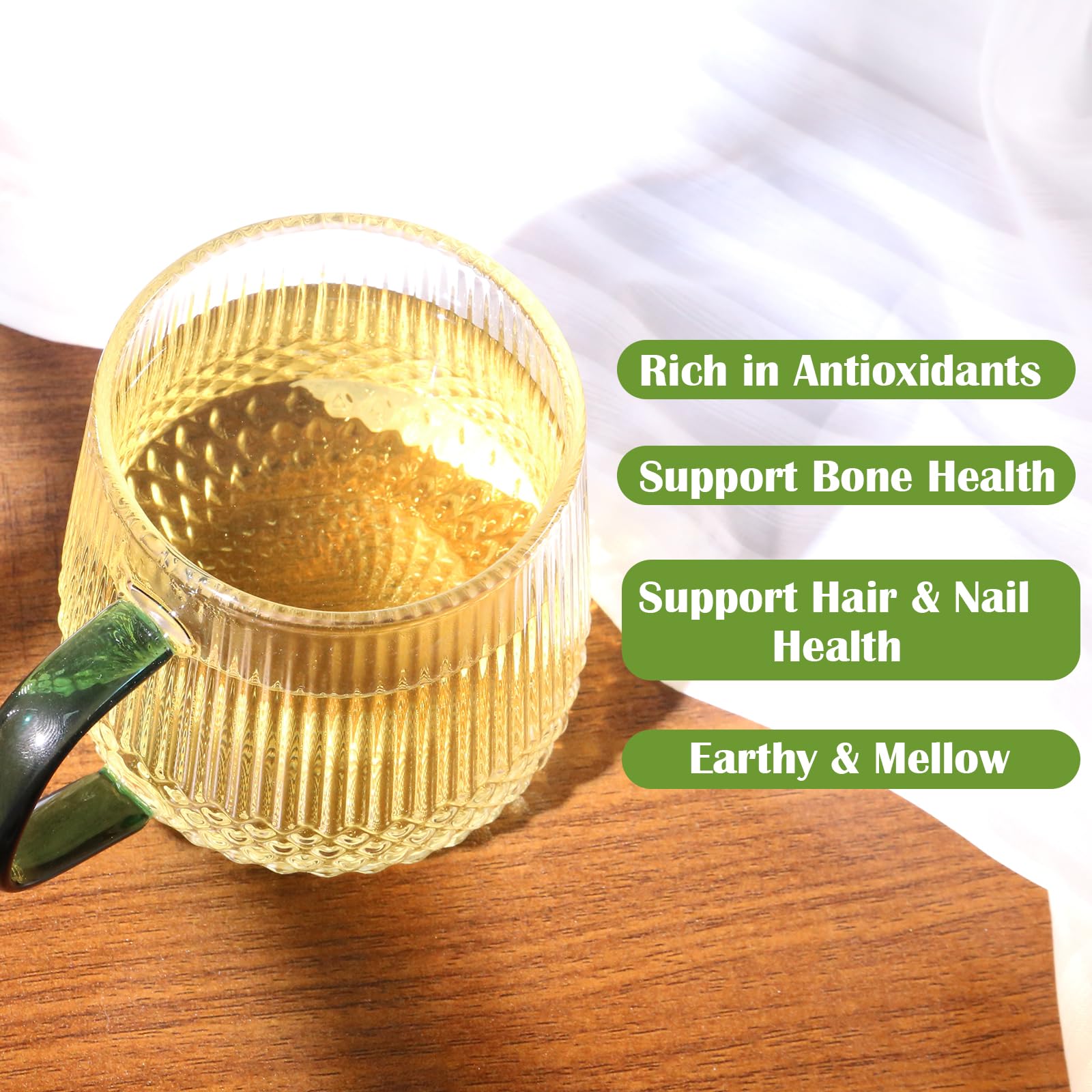 FullChea Horsetail Tea ingredient closeup showing natural horsetail leaves.