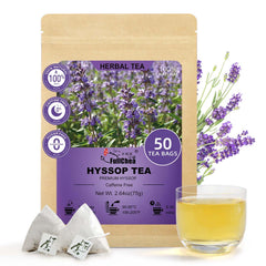 FullChea Hyssop Tea Bags packaging shows premium caffeine-free blend for daily relaxation.