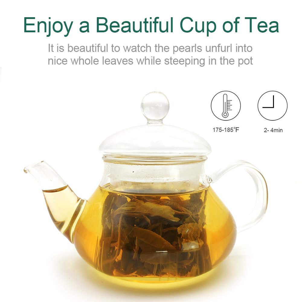 FullChea Jasmine Pearl Tea cup-steeping scene hints at a soothing aromatic infusion.