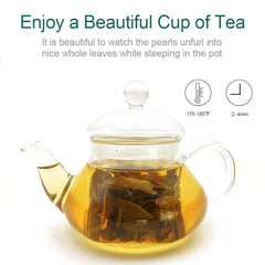 FullChea Jasmine Pearl Tea cup-steeping scene hints at a soothing aromatic infusion.