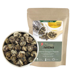 FullChea Jasmine Pearl Tea packaging highlights premium leaves for a refined brew.